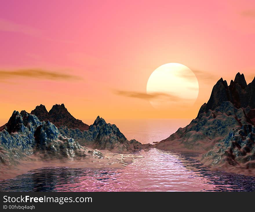 Beautiful sunset and moutain - computer generated image