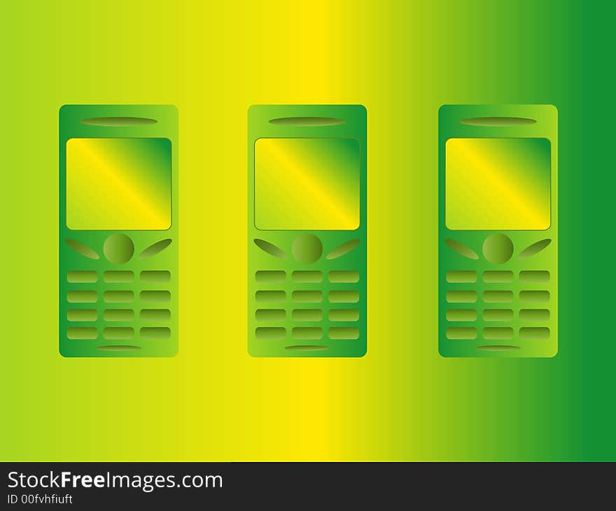 Mobile phones on a green gradient background