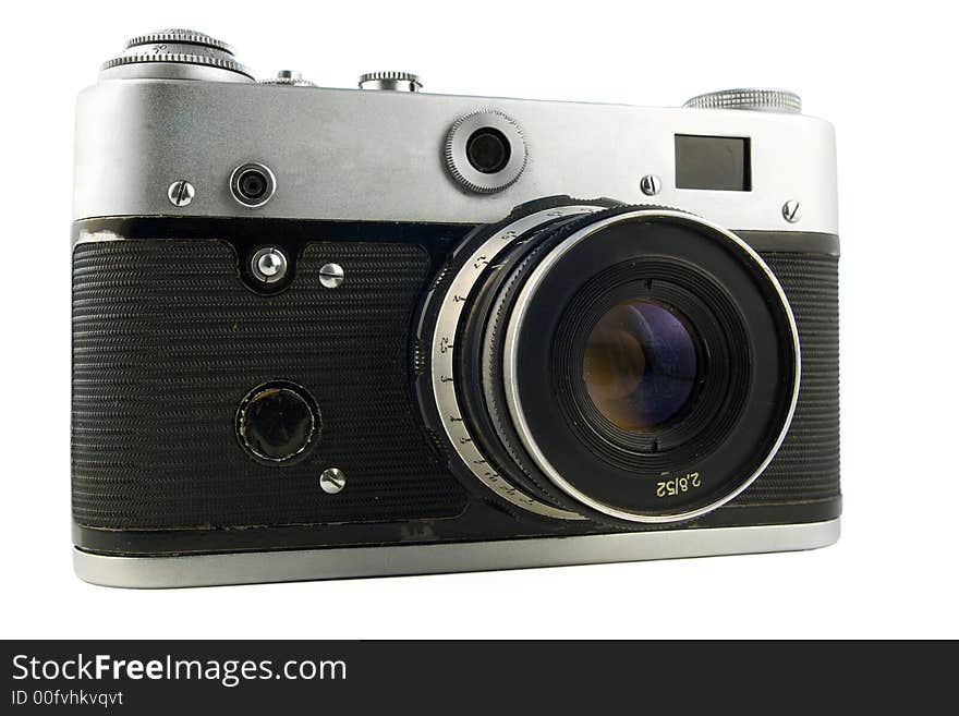 Old soviet range-finder camera isolated on white. Old soviet range-finder camera isolated on white