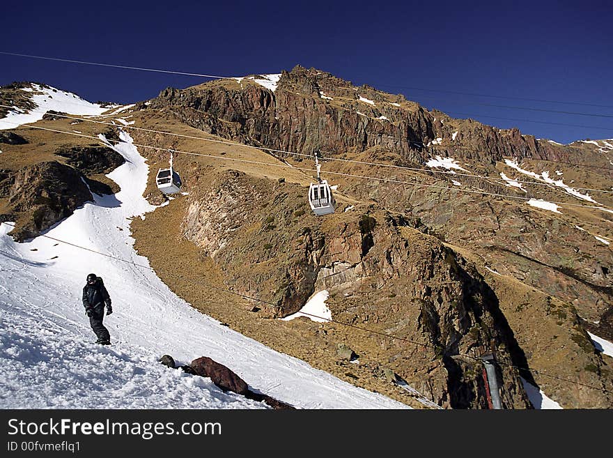 Elbrus winter funicular and rider. Elbrus winter funicular and rider