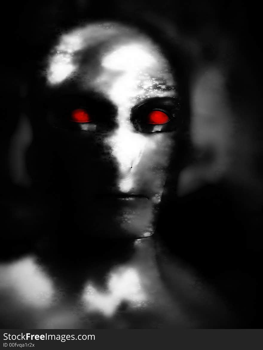 A computer created image of a metal alien android man. A computer created image of a metal alien android man.