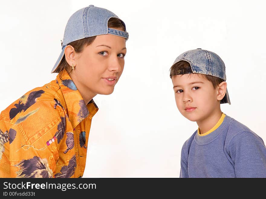 Happy mother and son isolated on white background. Happy mother and son isolated on white background