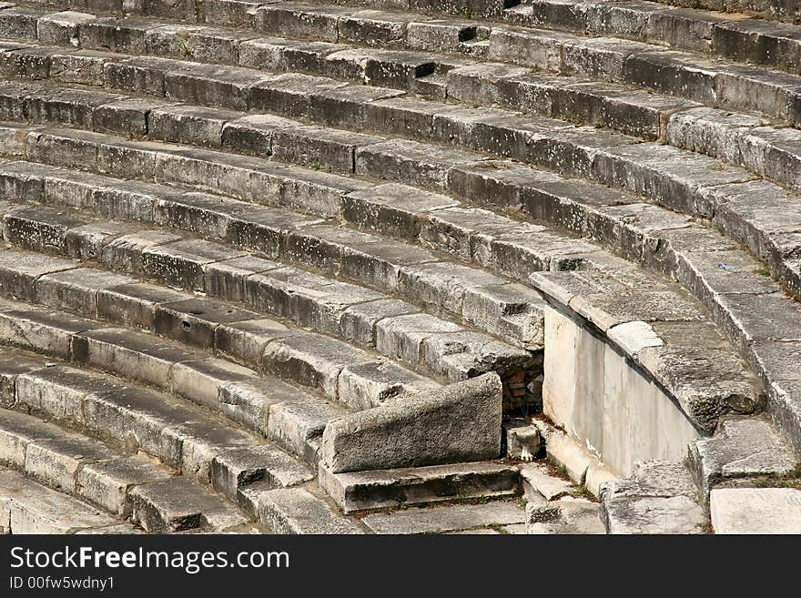 Ruins of the ancient amphitheater Heraclea, Landmark in Macedonia.