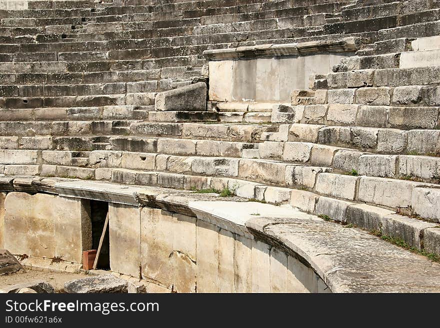 Ruins of the ancient amphitheater Heraclea, Landmark in Macedonia.