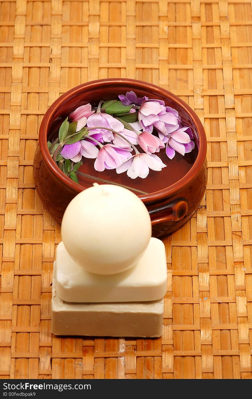 Honey soaps in spa bathroom with flowers (spa concept ) focus in the flower