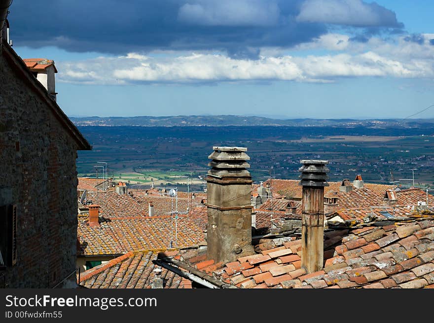 Roofs and chimneys of Cortona, Tuscany region of  Italy. Roofs and chimneys of Cortona, Tuscany region of  Italy.