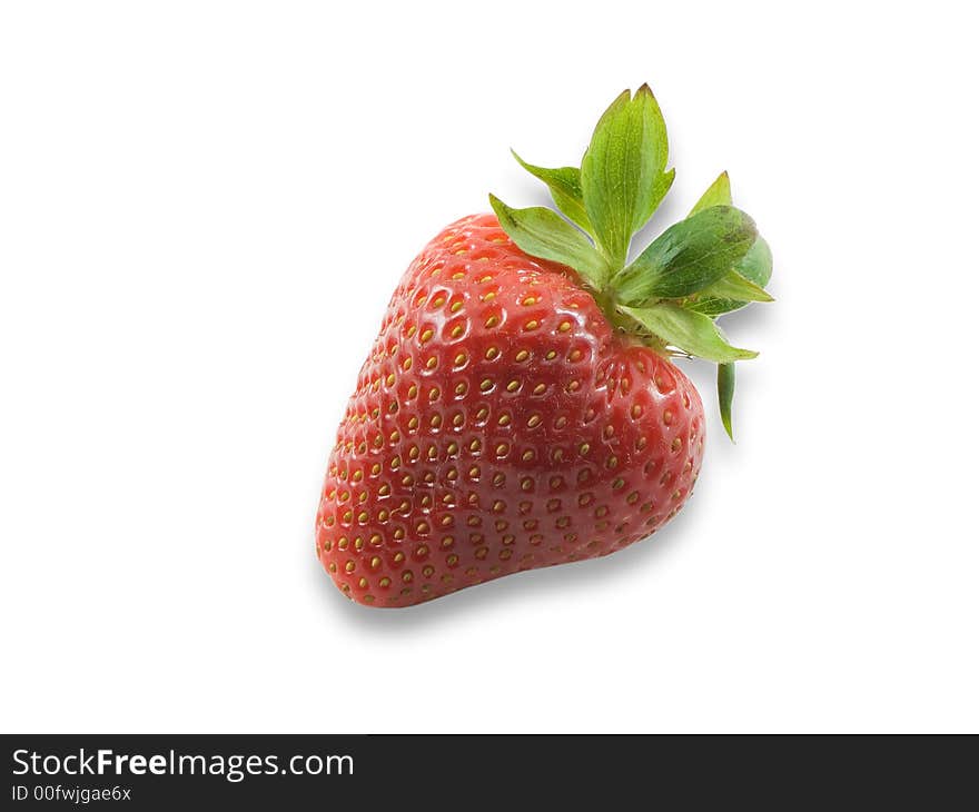 Photo of a strawberry with a soft shadow isolated on white