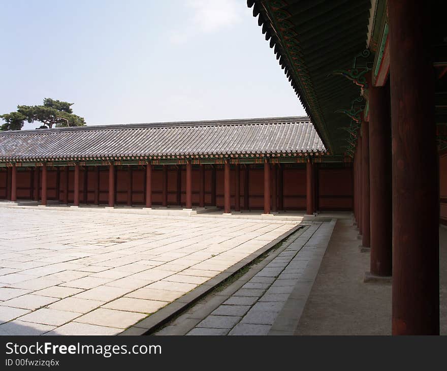 Wide playground of Chandukgyeong Palace in South Korea.