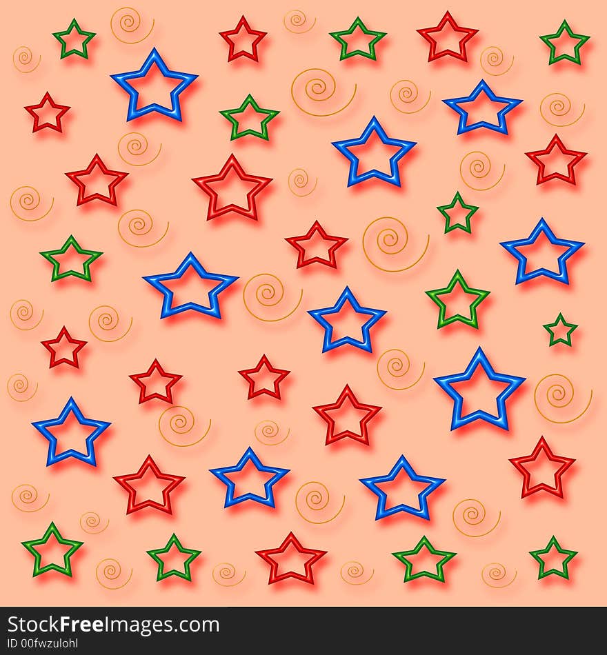 Stars and swirls scattered on orange background. Stars and swirls scattered on orange background