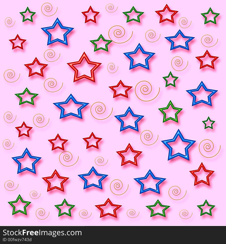 Stars and swirls scattered on pink background. Stars and swirls scattered on pink background