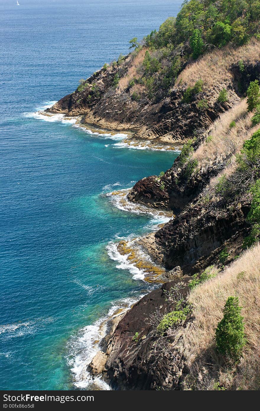 Ocean cliffs on the islands of the Caribbean