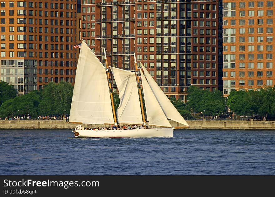 A sailing boat at Lower Manhat