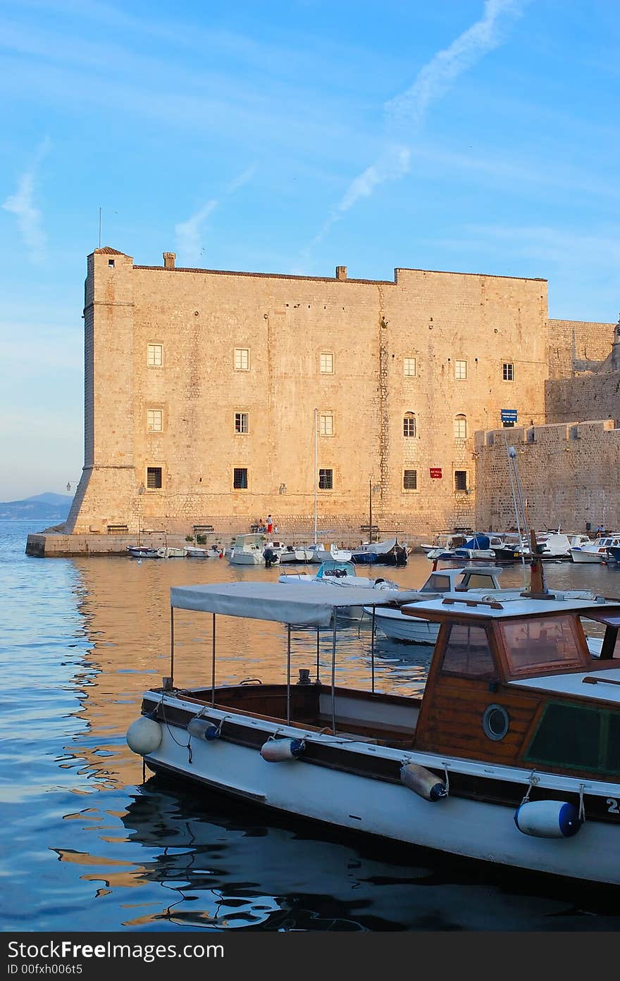 Small boats in old port of Dubrovnik