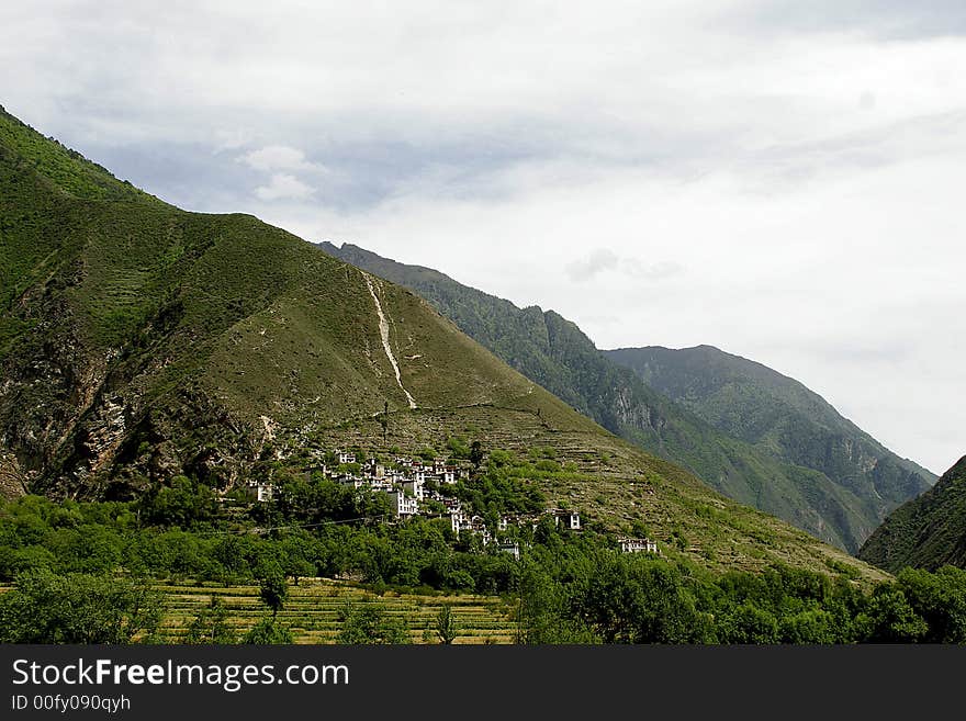 River along a mountain village