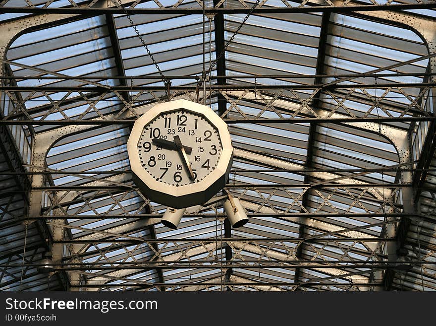 Railway station clock in Paris. Gare de L'Est.