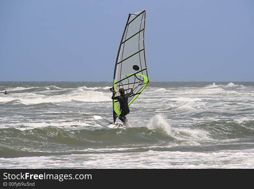 Wind surfing on the north sea. Wind surfing on the north sea