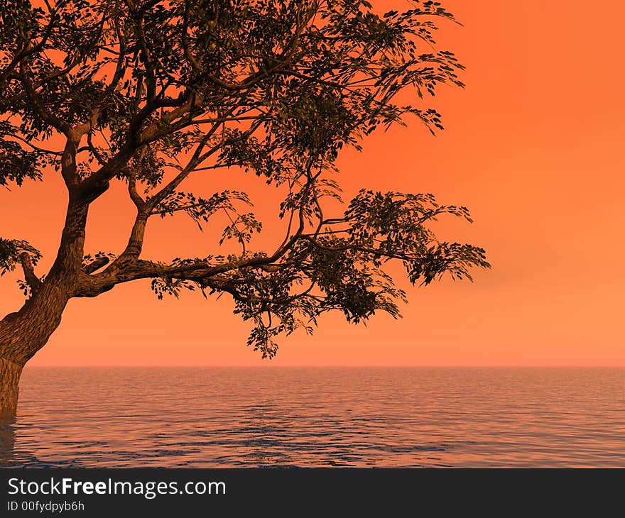 Old tree at a ocean beach - digital artwork.