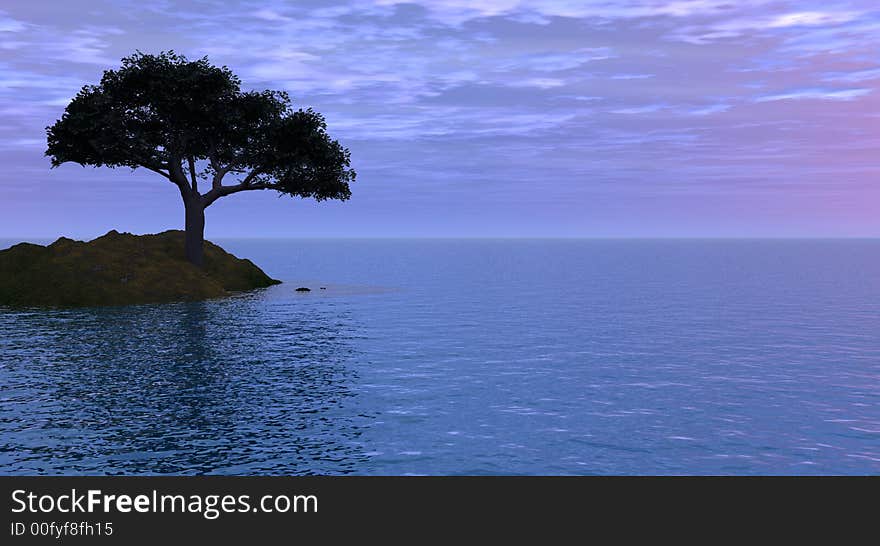 Old tree at a ocean beach - digital artwork.