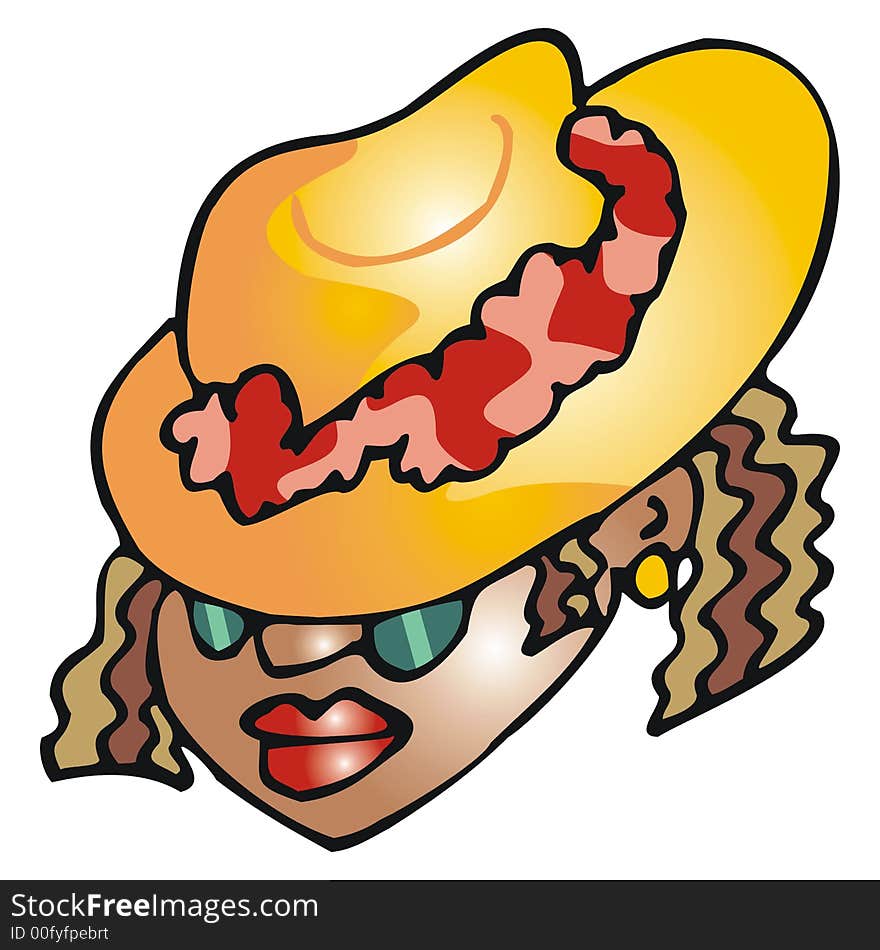 Art illustration: black woman with a hat