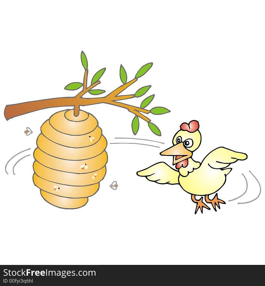 Cartoon illustration: the bee chicken