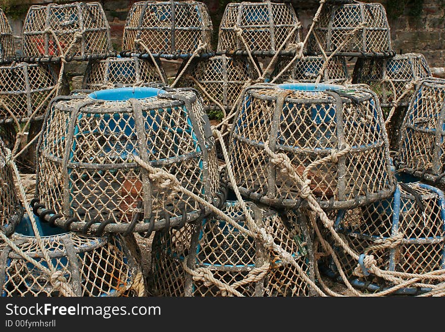 A lot of racks for fishing lobster. A lot of racks for fishing lobster