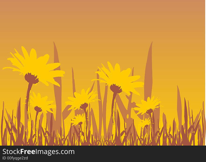 Grunge illustrated flower and grass field. Grunge illustrated flower and grass field