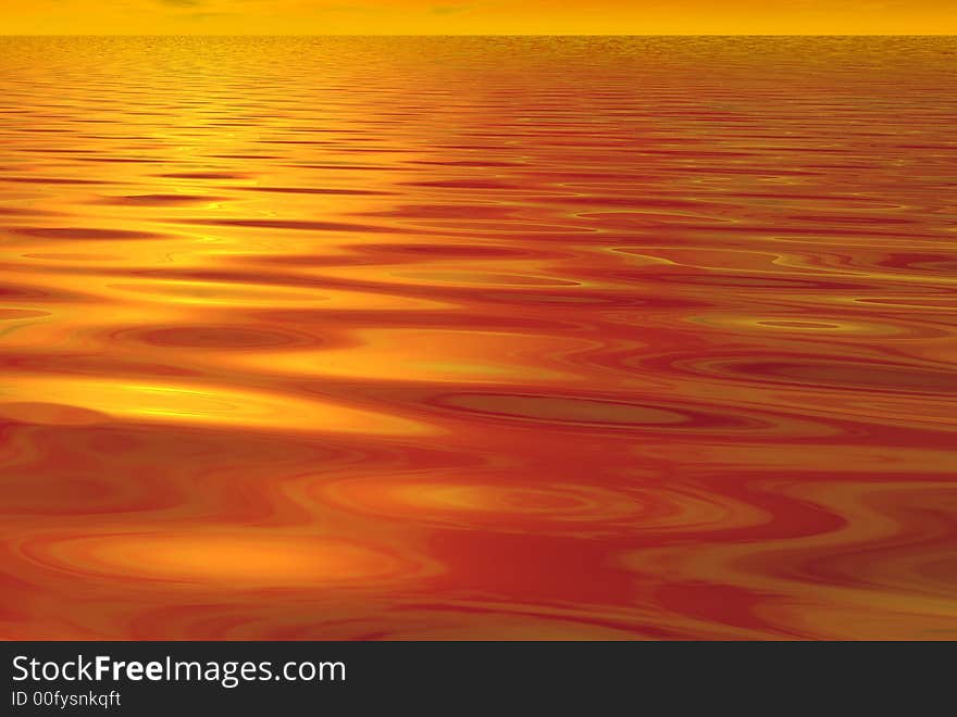 3D render of the ocean and sunset