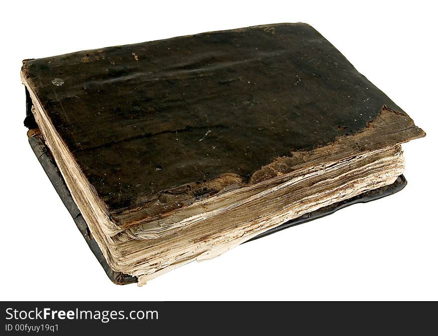 The ancient book in leather reliure on a light background