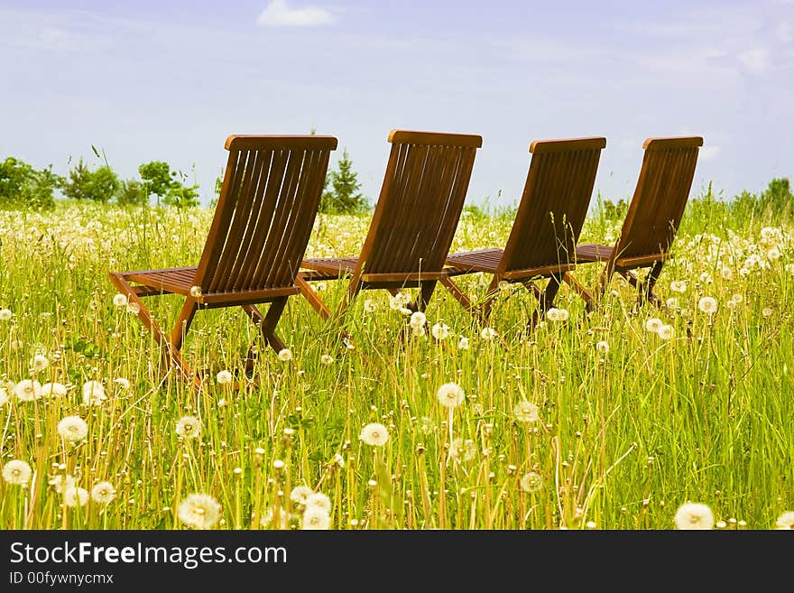 Four chairs in the grassland