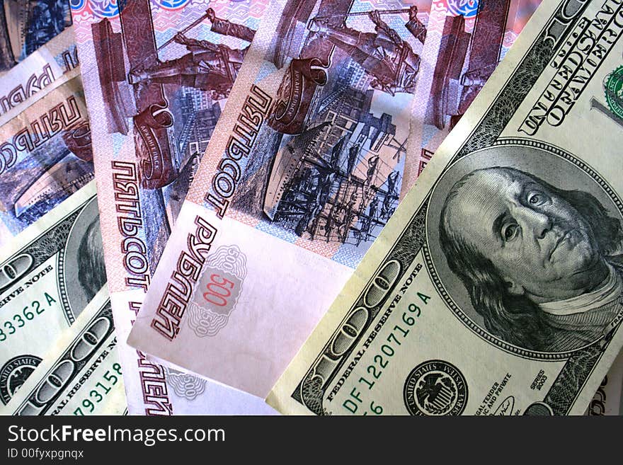 US Dollars And Russian Roubles