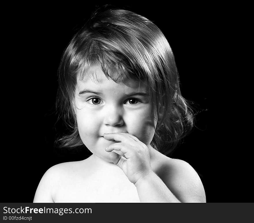 Child with Timid Look in Monochrome. Child with Timid Look in Monochrome