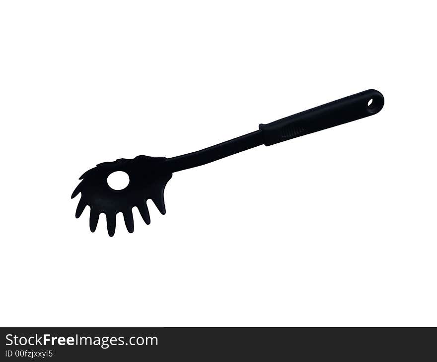 A black spaghetti ladle you can find in most kitchens.