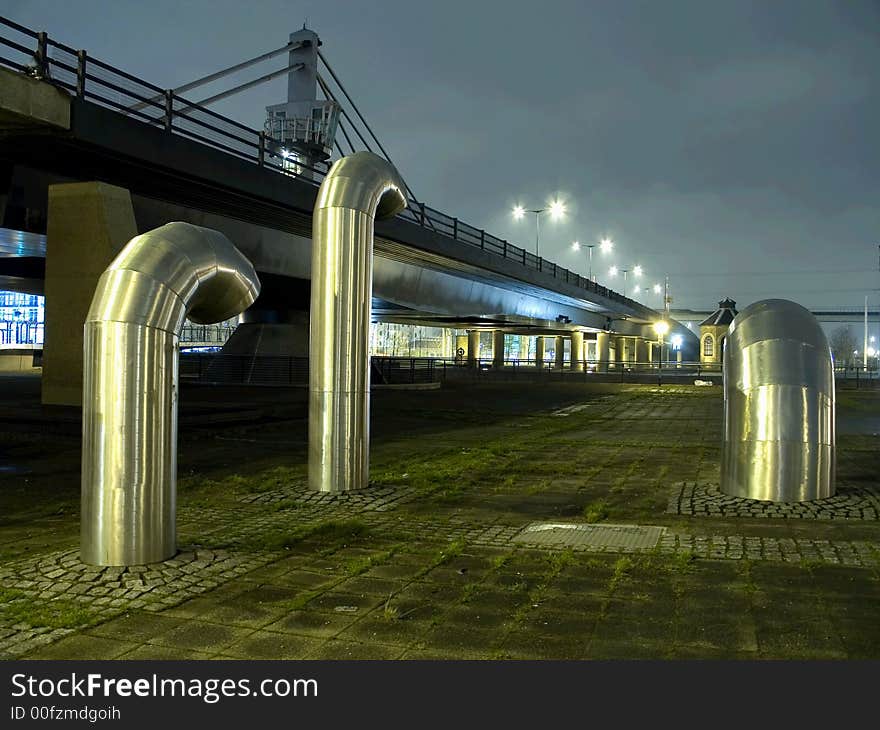 Vent pipes next to a bridge. Vent pipes next to a bridge