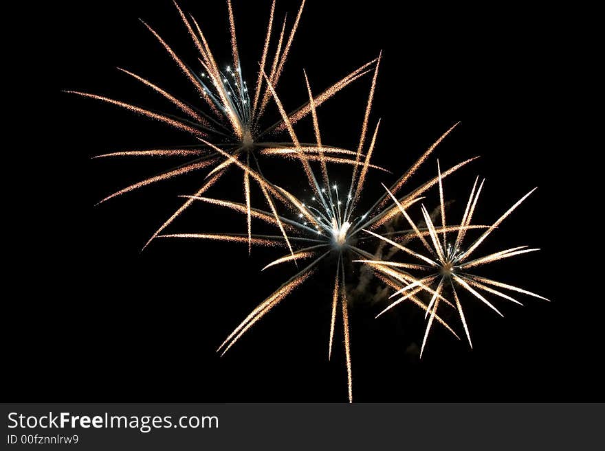 Three large fireworks at a local display