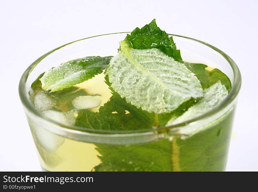 Cold tea with mint, ice, lemon. Cold tea with mint, ice, lemon