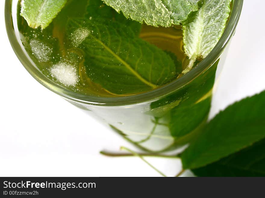 Cold tea with mint, ice, lemon. Cold tea with mint, ice, lemon