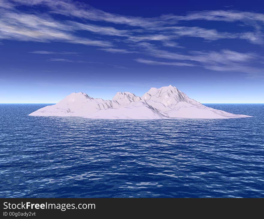 The big iceberg on  the open ocean - 3d landscape scene.