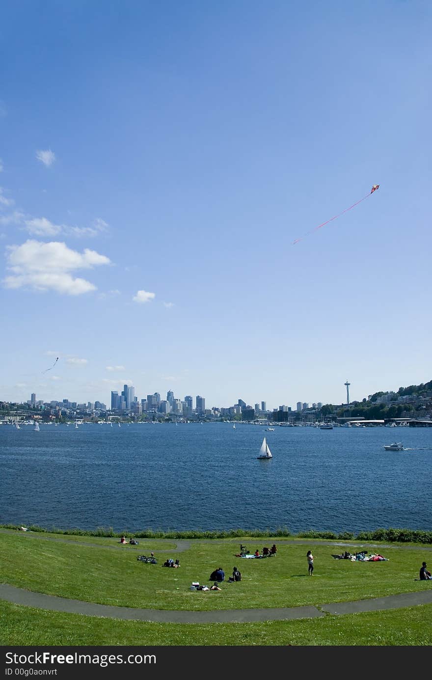 View of downtown Seattle and Lake Union from Gas Works Park