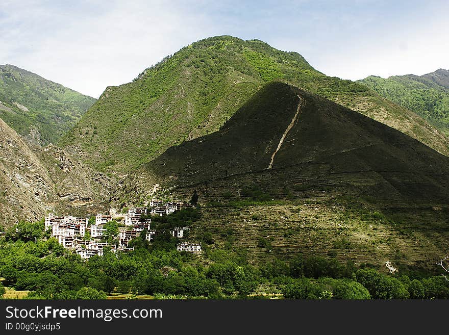 River along a mountain village