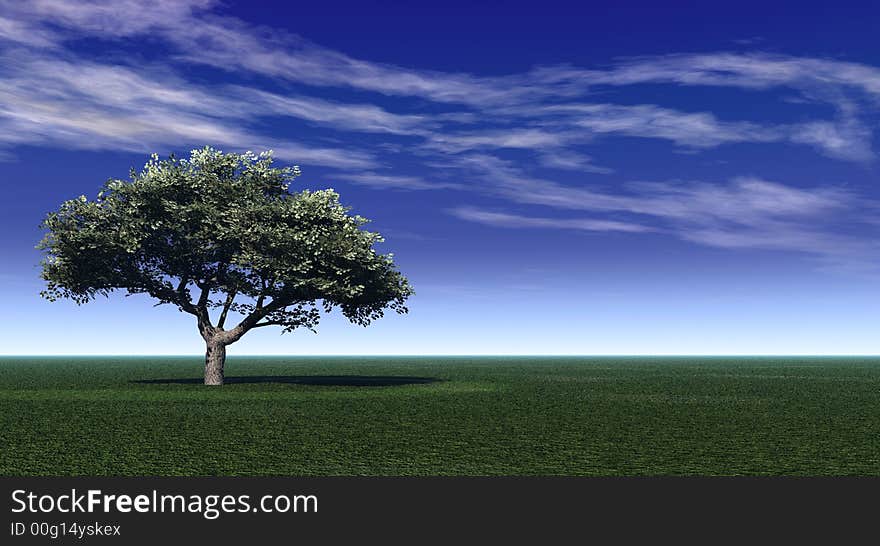 Alone tree and beautiful sky with clouds - 3d landscape scene. Alone tree and beautiful sky with clouds - 3d landscape scene.