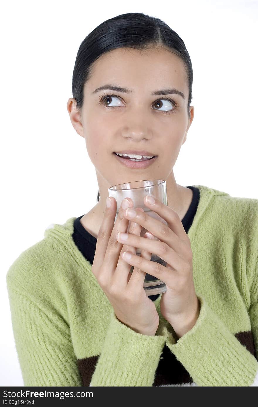 Girl holding glass of water. Girl holding glass of water