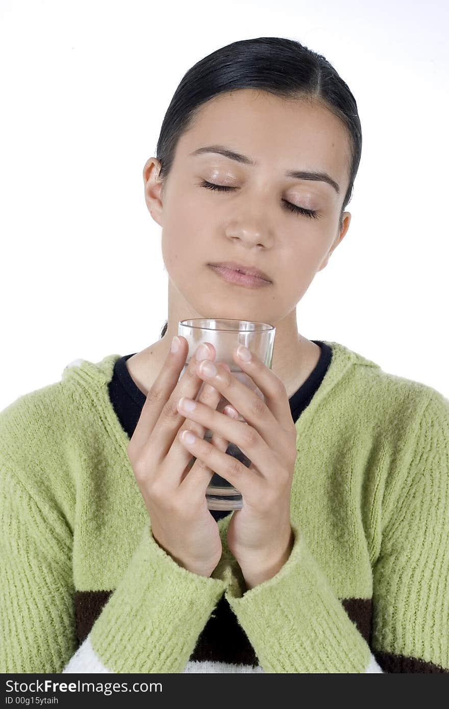 Girl holding glass of water. Girl holding glass of water