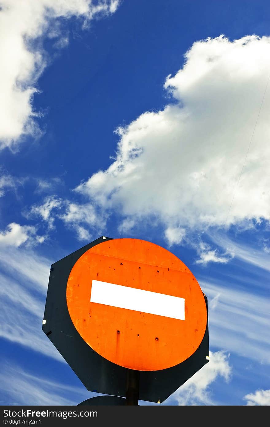 No entry sign board with blue sky and cloud. No entry sign board with blue sky and cloud