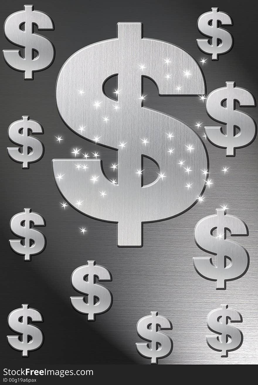 dollar in silver gray back ground. dollar in silver gray back ground