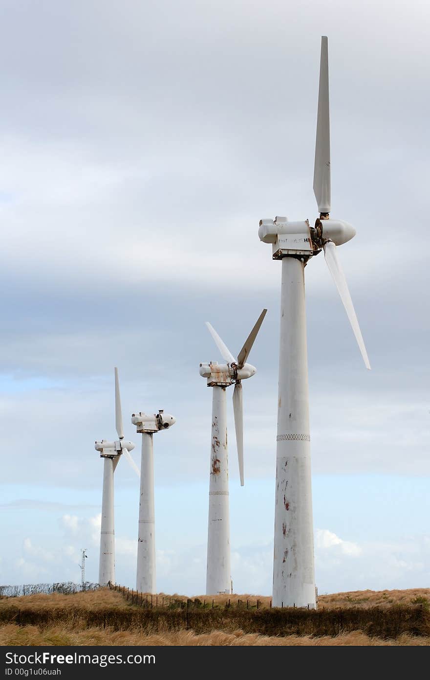 Wind power turbines in the field. Wind power turbines in the field