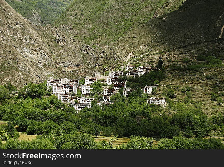 River along a mountain village