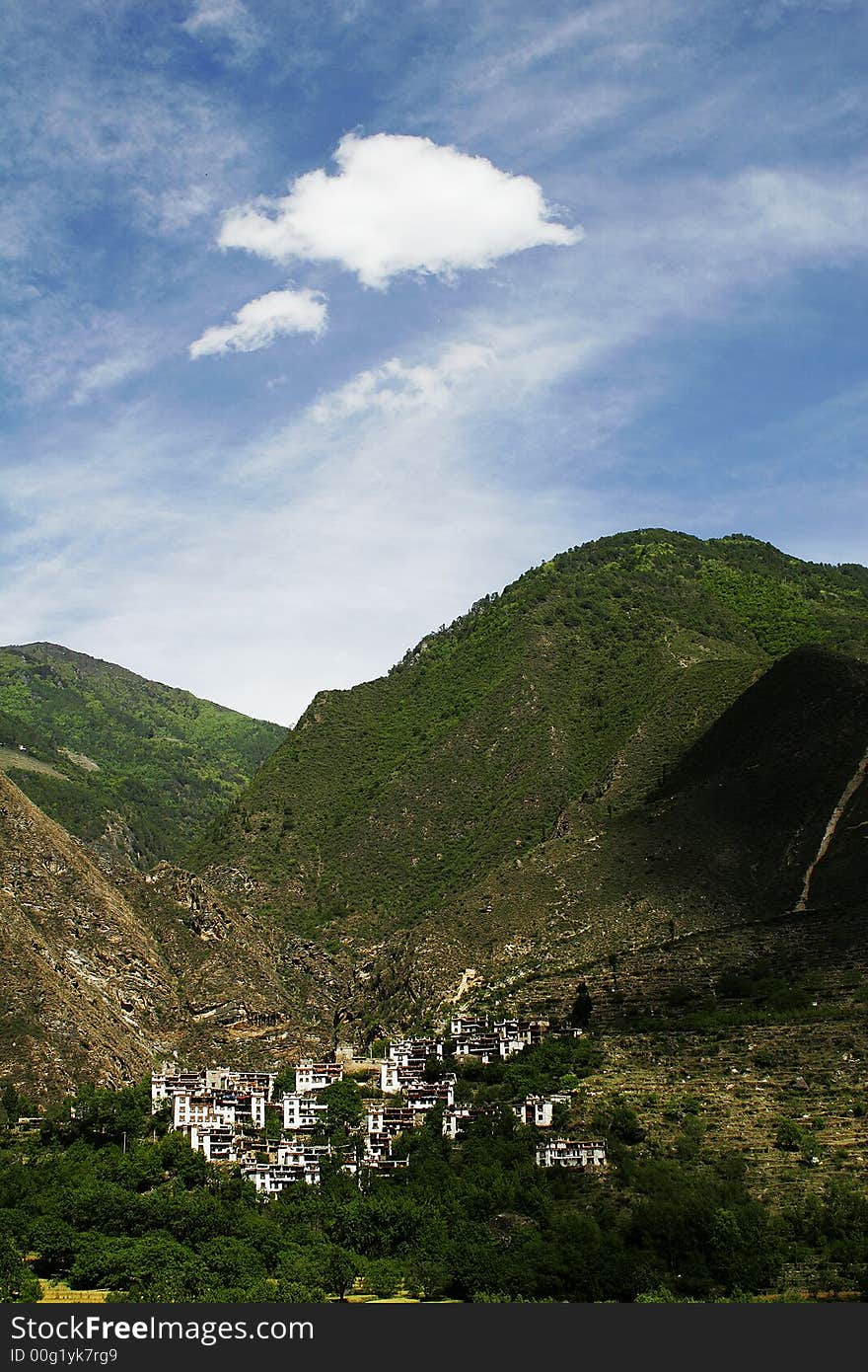 River along a mountain village