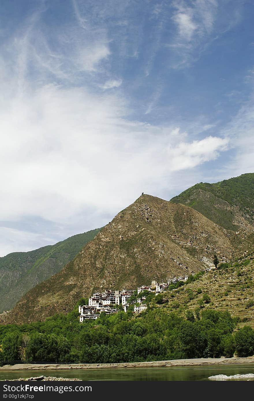 River along a mountain village