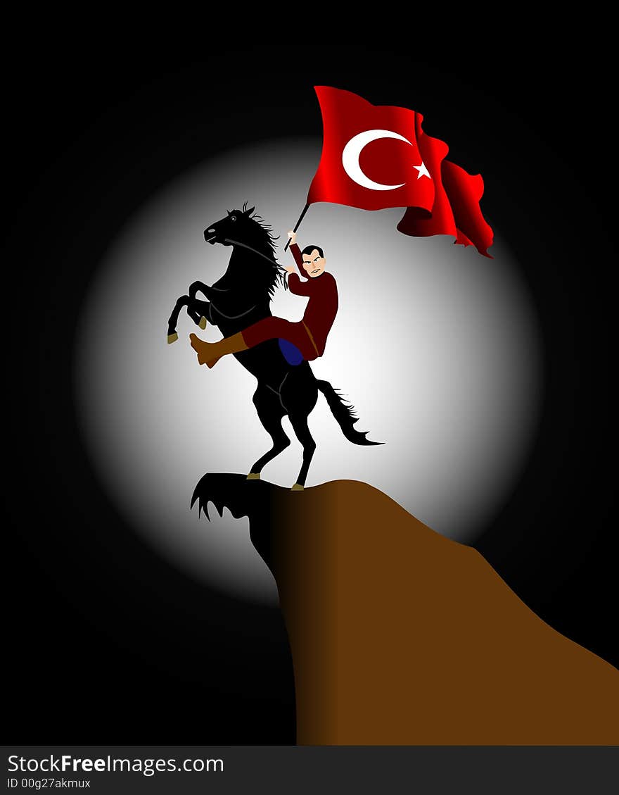 Turkey flag and horse&rider. illustration. Turkey flag and horse&rider. illustration