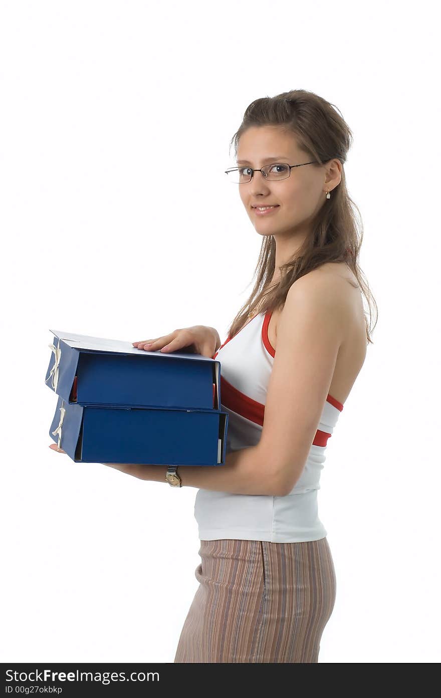 The girl with folders